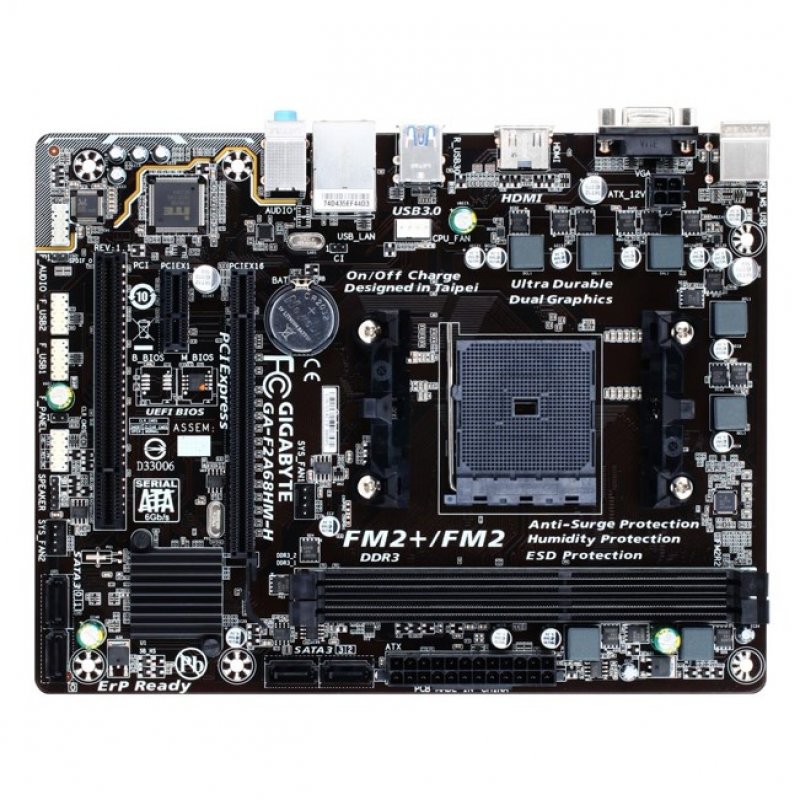 Imagen de MOTHERBOARD GIGABYTE GA-F2A68HM-H, REV 1.1, FM2+, A68H, DDR3, SATA 6.0, USB 3.0, VD/SN/NW.
