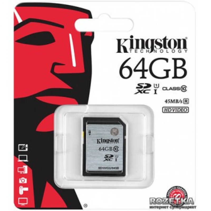 Imagen de MEMORIA FLASH SDXC KINGSTON CLASS10 UHS-I, 64GB, PRESENTACI&Oacute;N EN COLGADOR.