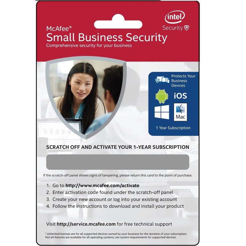 Imagen de ANTIVIRUS MCAFEE SMALL BUSINESS SECURITY, SUSCRIPCIÓN 1 AÑO, PC, MAC, TABLET, SMARTPHONE.